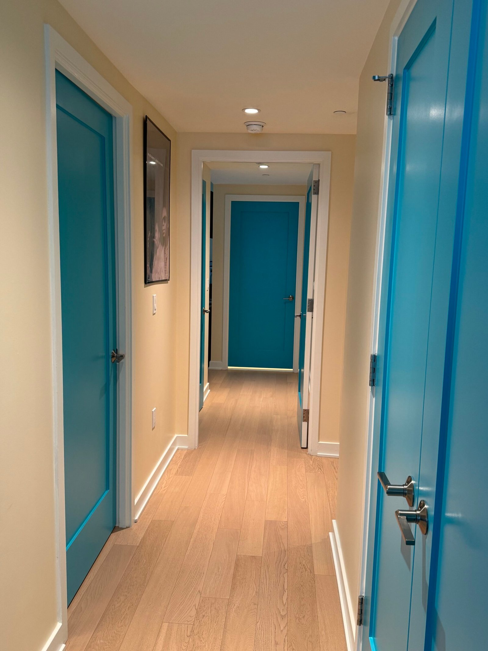 Interior doors with original green paint before repainting in Arlington, VA