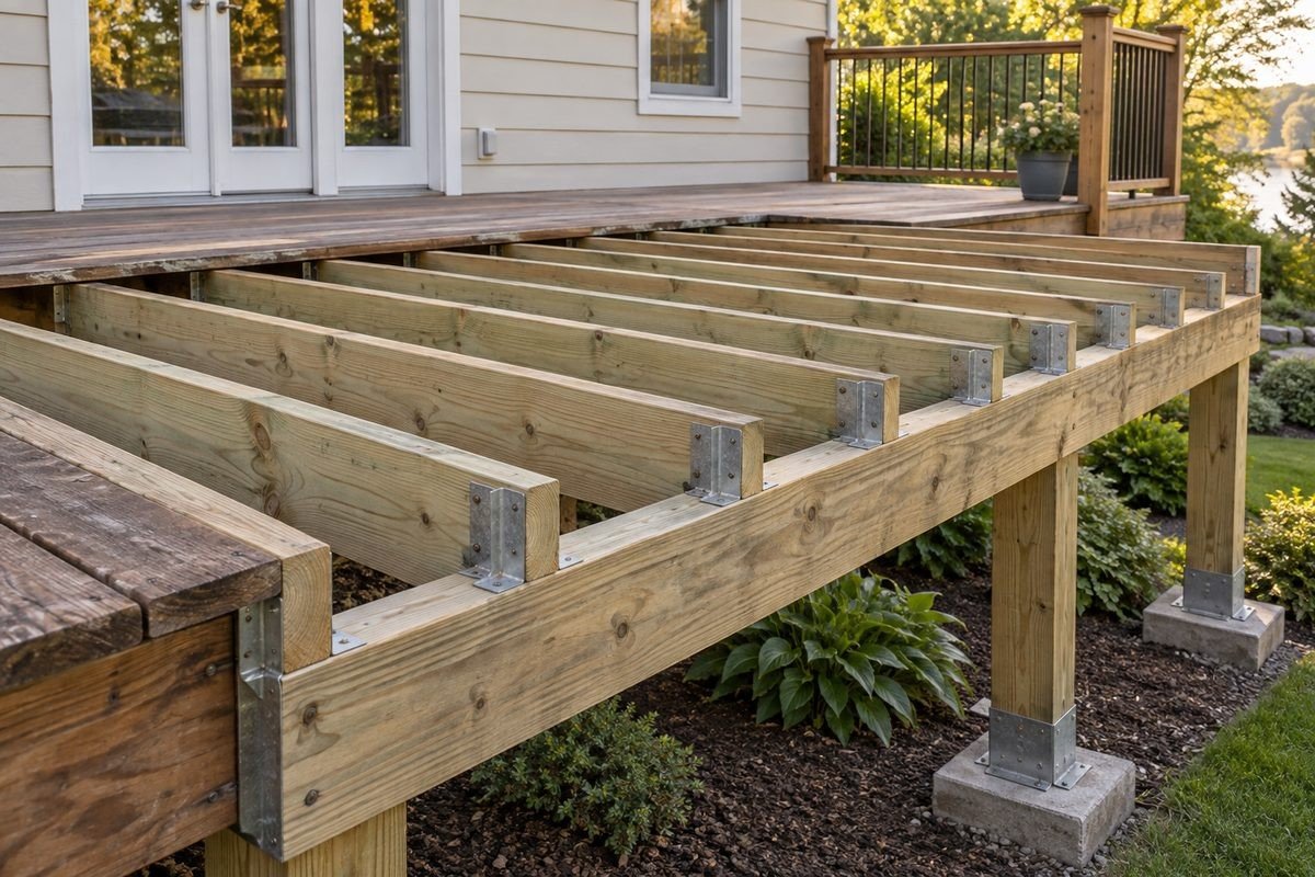 Deck framing and structural repair with new joists and beams in Arlington, VA