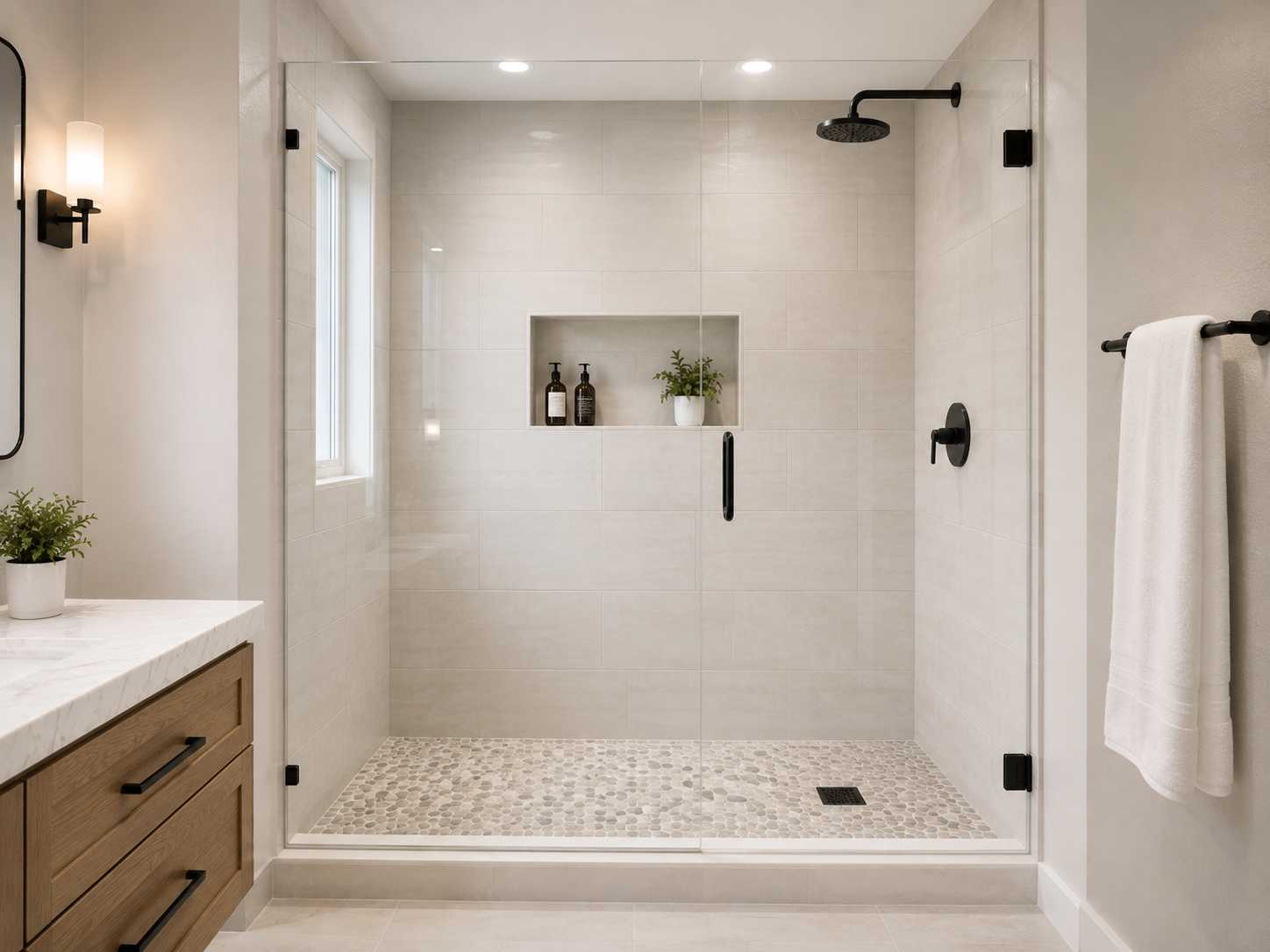 Custom walk-in shower with tile and glass enclosure in Arlington VA