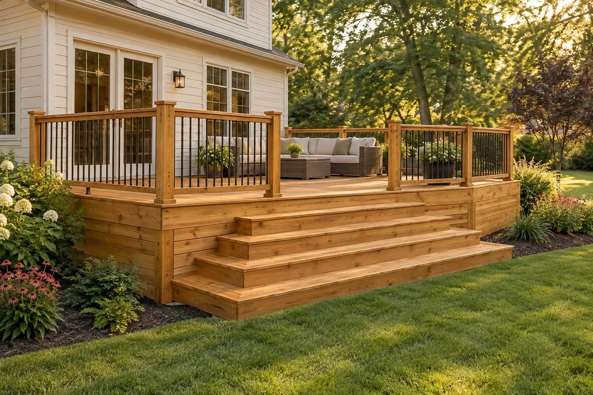 Pressure-treated wood deck installation in Arlington, VA